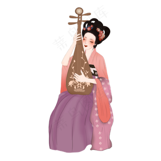 仕女图古风女弹琵琶素材