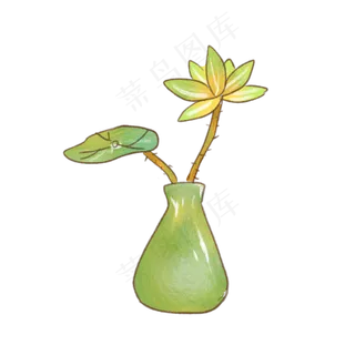 绿色花瓶荷花插画