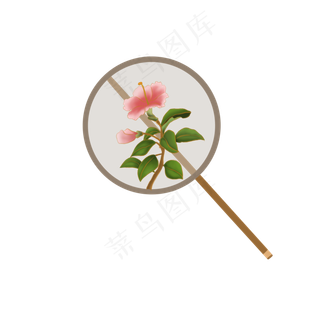 古风扇子透明圆扇素材,免抠元素