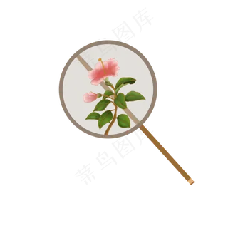 古风扇子透明圆扇素材,免抠元素