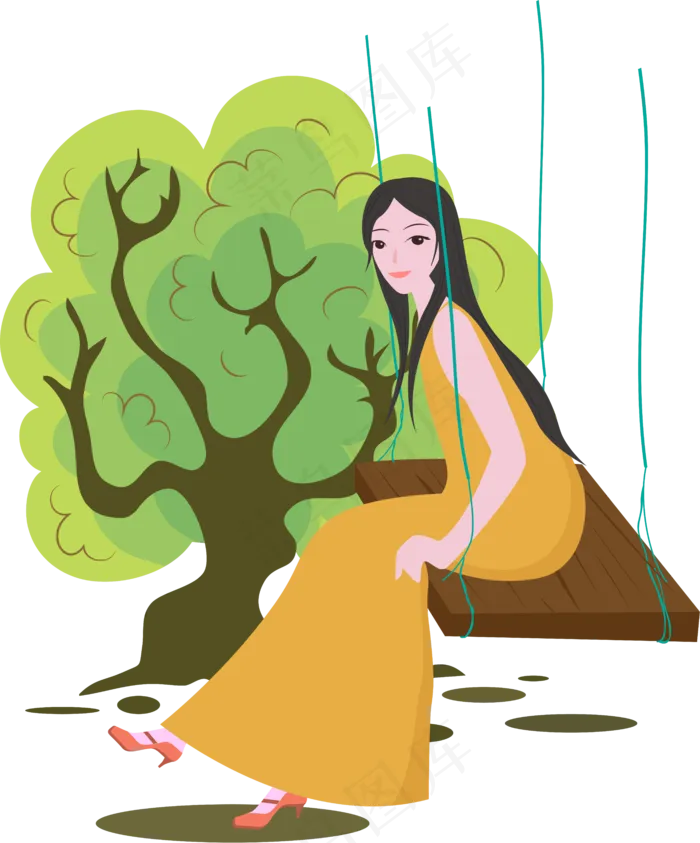 春分荡秋千的女孩,免抠元素(6150X7404(DPI:300))psd模版下载