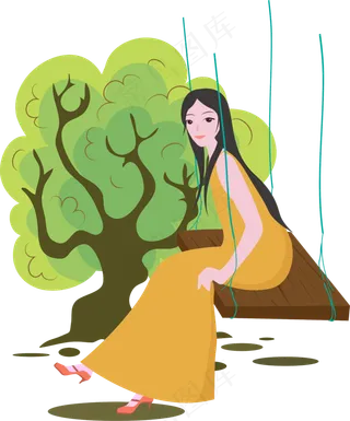春分荡秋千的女孩,免抠元素