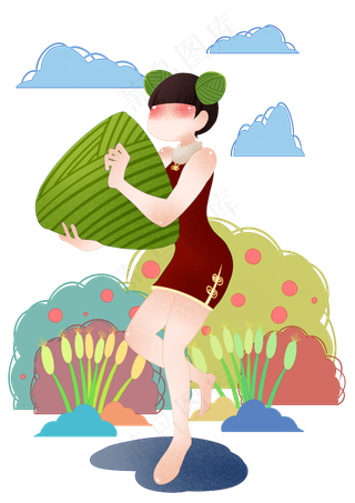 端午节吃粽子女孩