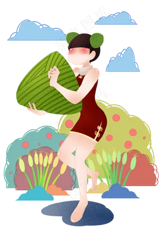 端午节吃粽子女孩