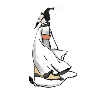 手绘水墨屈原免扣