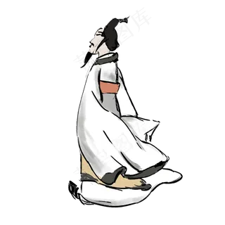 手绘水墨屈原免扣