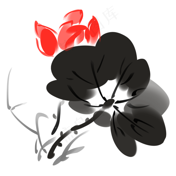 黑色水墨荷花(2000X2000(DPI:300))psd模版下载