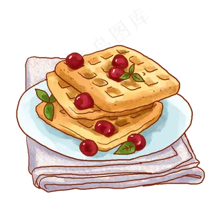 手绘樱桃华夫饼PNG免抠素材