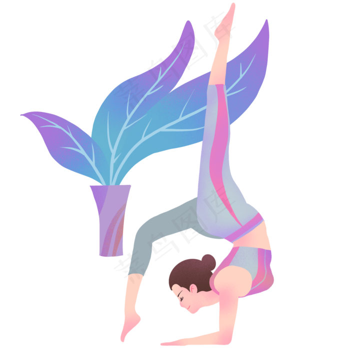 创意叶子装饰健身女孩插画