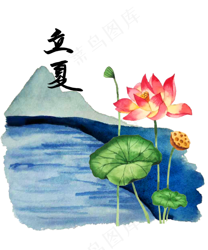 立夏节气荷花风景湖水PNG农历