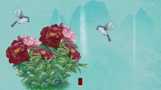 中国风牡丹工笔花鸟