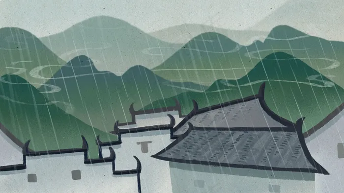 绿色系春天中国风清明节谷雨徽派建筑(2880X1620(DPI:300))psd模版下载