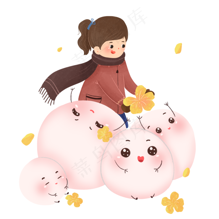 卡通可爱元宵节元宵汤圆插画,免抠元素