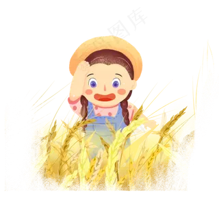 芒种少女割麦子素材