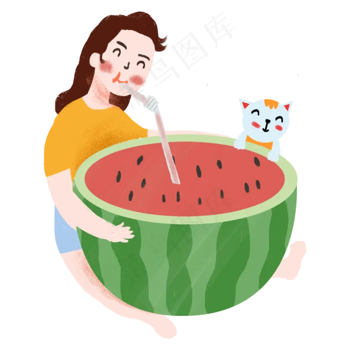 夏季大暑吃西瓜小清新女孩(2000X2000(DPI:300))psd模版下载