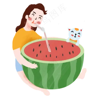 夏季大暑吃西瓜小清新女孩