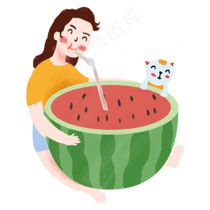 夏季大暑吃西瓜小清新女孩