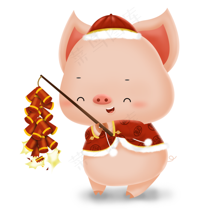2019农历猪年可爱立体猪放鞭炮,免抠元素