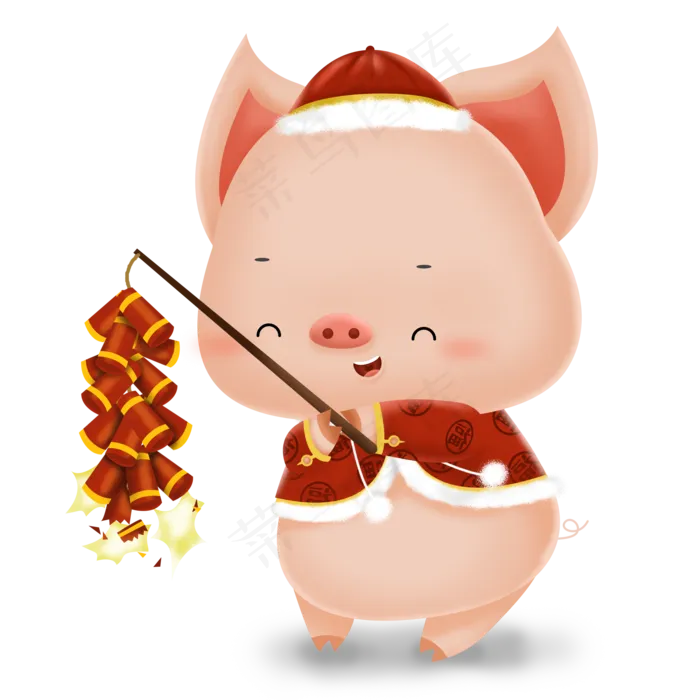 2019农历猪年可爱立体猪放鞭炮,免抠元素