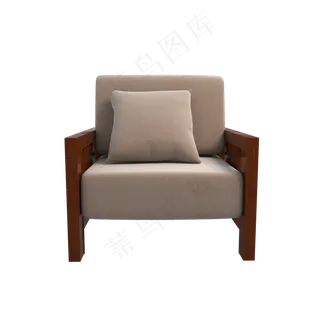 单人实木加软垫靠枕沙发,免抠元素