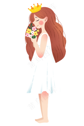 三八妇女节手捧鲜花的女王,免抠元素