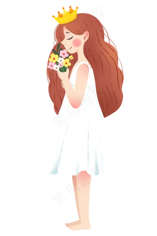 三八妇女节手捧鲜花的女王,免抠元素
