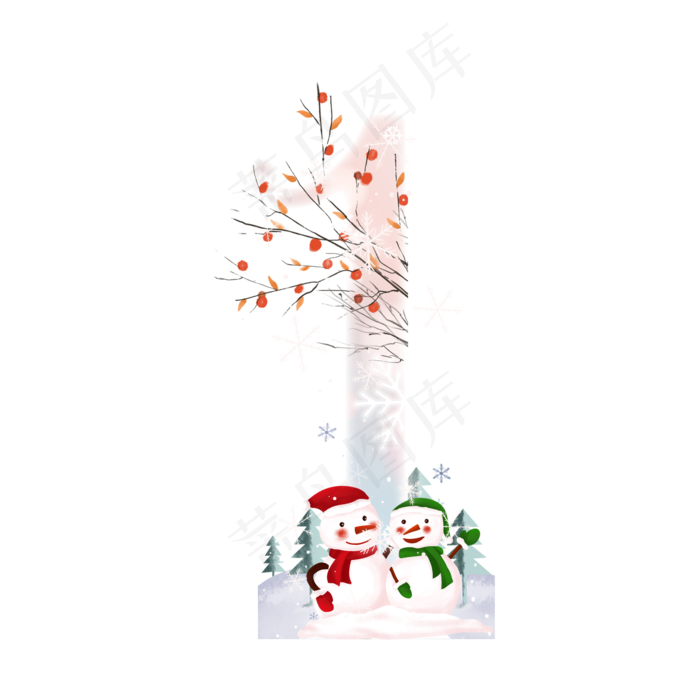 冬天雪人数字1(2000*2000px 	      )psd模版下载
