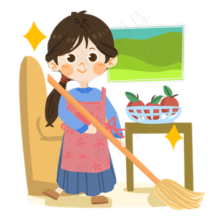 卡通慈祥妈妈做家务PNG素材