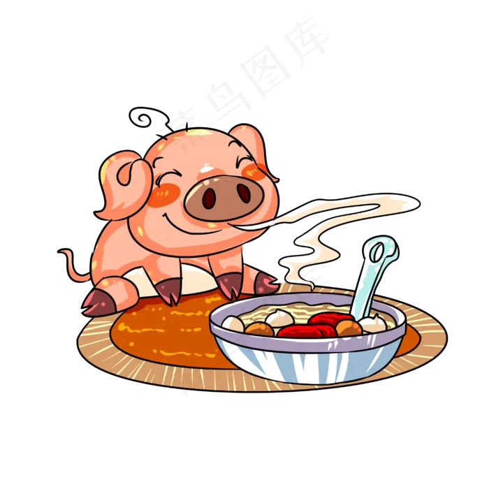 传统节日小猪闻香味腊八粥手绘插,免抠元素