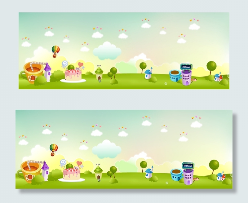 蓝色渐变草地儿童节海报背景