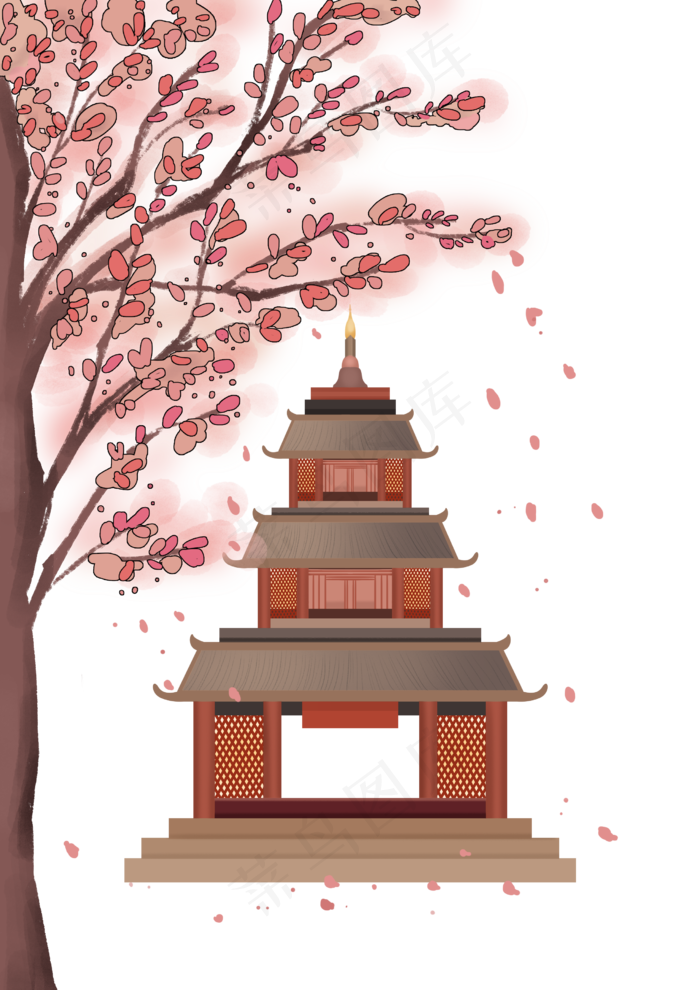 手绘扁平风格寺庙小景(2480X3508(DPI:300))psd模版下载