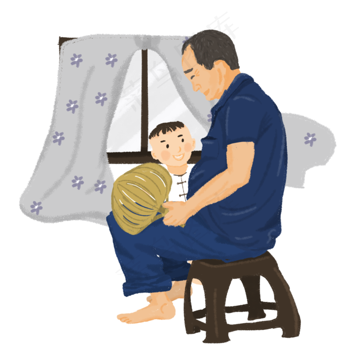 夏至屋内乘凉的爷孙(2000*2000px 300 dpi )psd模版下载