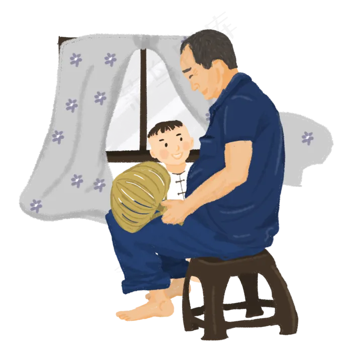 夏至屋内乘凉的爷孙(2000*2000px 300 dpi )psd模版下载