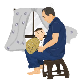 夏至屋内乘凉的爷孙