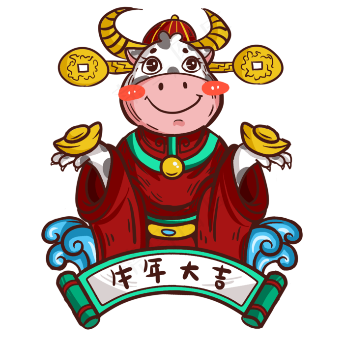 国潮风牛年财神爷(2000X2000(DPI:300))psd模版下载