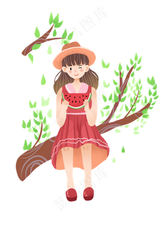 夏至吃西瓜女孩