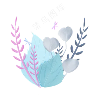 春季剪纸蓝色叶子草丛,免抠元素