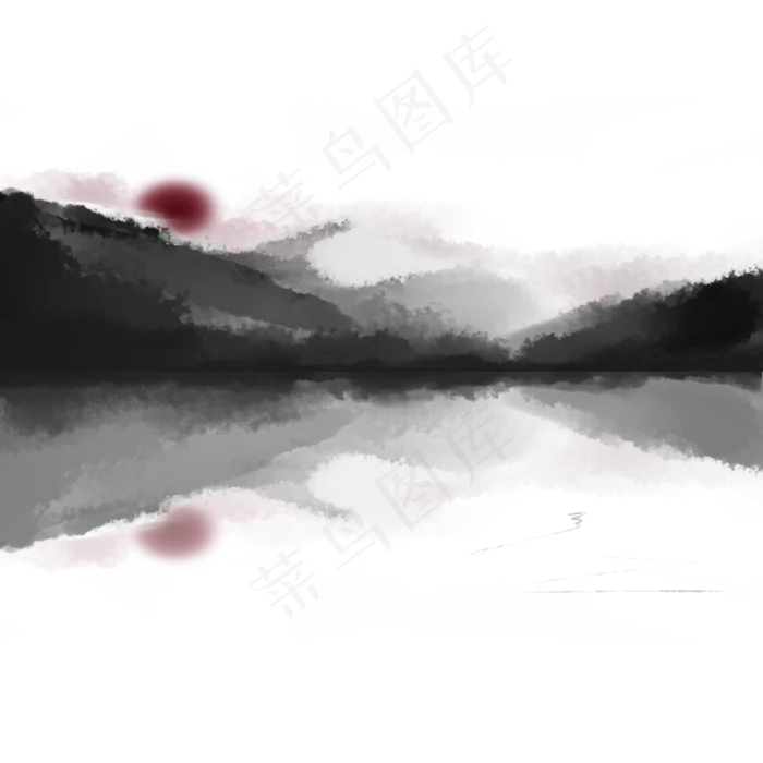 中国风山上手绘装饰图(3000X3000(DPI:299))psd模版下载