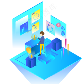 2.5D未来高科技人与电脑,免抠元素