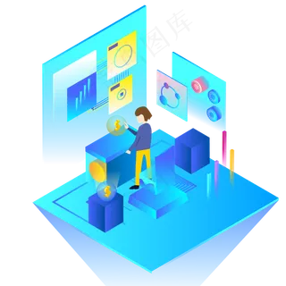 2.5D未来高科技人与电脑,免抠元素