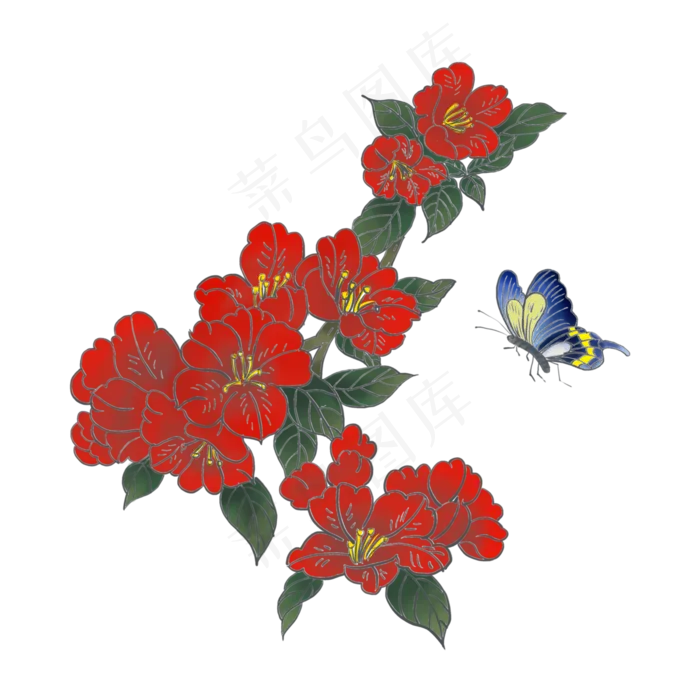 中国画水墨花鸟蝴蝶工笔PNG,免抠元素