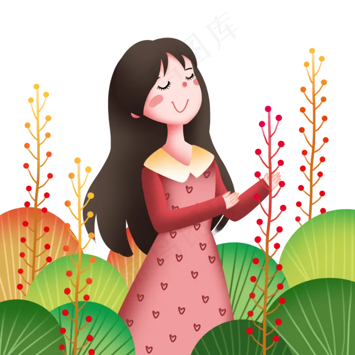 春分踏青的小女孩,免抠元素