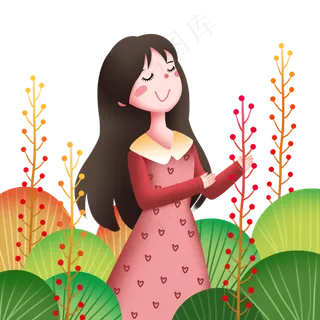 春分踏青的小女孩,免抠元素