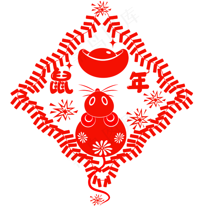 鼠年春节窗花剪纸,免抠元素
