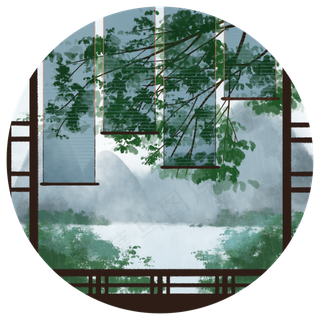 谷雨节气青绿水墨中国风免扣素材,免抠元素