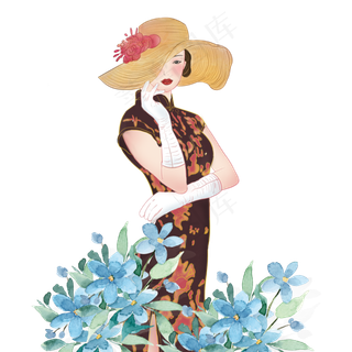 复古棋牌古典帽子女子气质,免抠元素