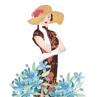 复古棋牌古典帽子女子气质,免抠元素