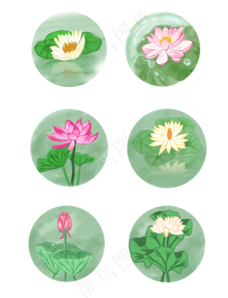 手绘荷花荷叶组图清新日系风手账