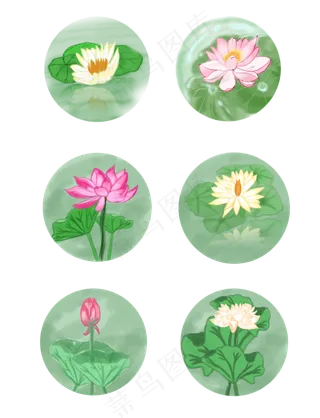 手绘荷花荷叶组图清新日系风手账