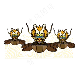 端午节划龙舟卡通矢量图